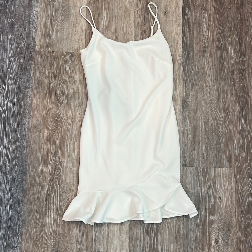 Spaghetti strap adjustable White ruffled Mini Dress